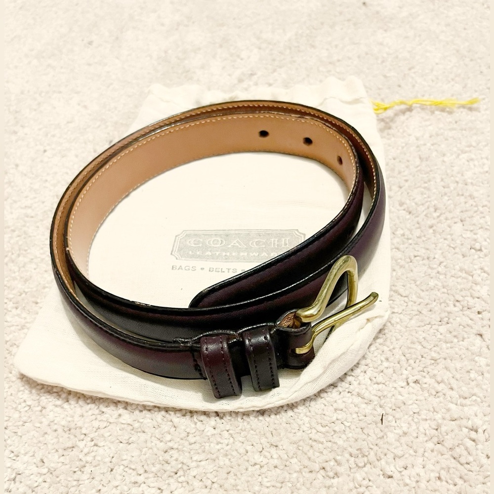 Vintage COACH Skinny Burgundy Leather Belt with Brass Buckle